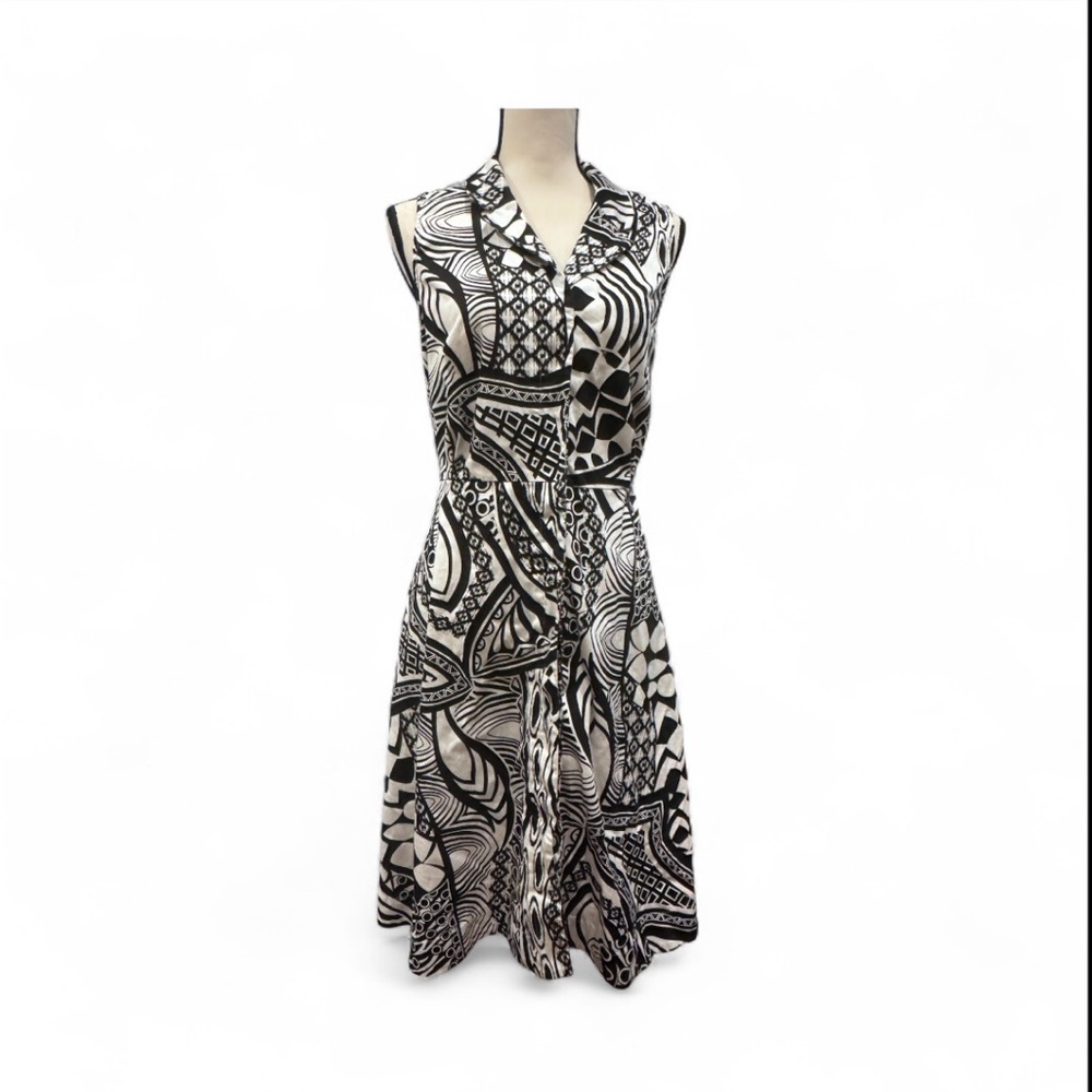 Peter Nygard Black and White Sleeveless Midi Dress